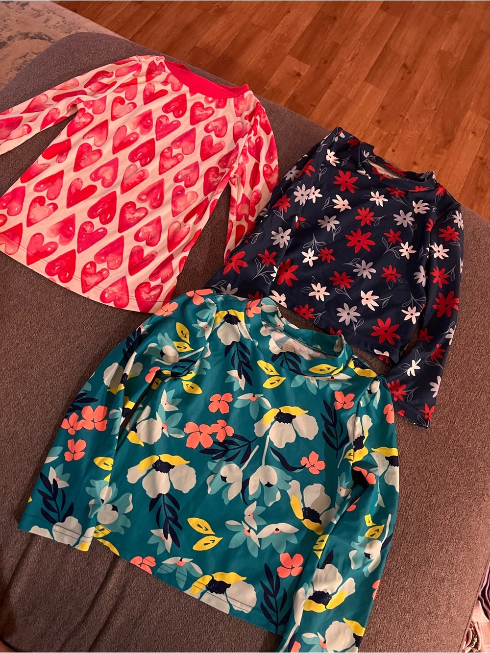 Kids Long-Sleeve Floral & Heart Swim Shirts- 3-Pack, Pink Navy Teal